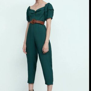 ZARA Belted Jumpsuit Puff Shoulder - NWT